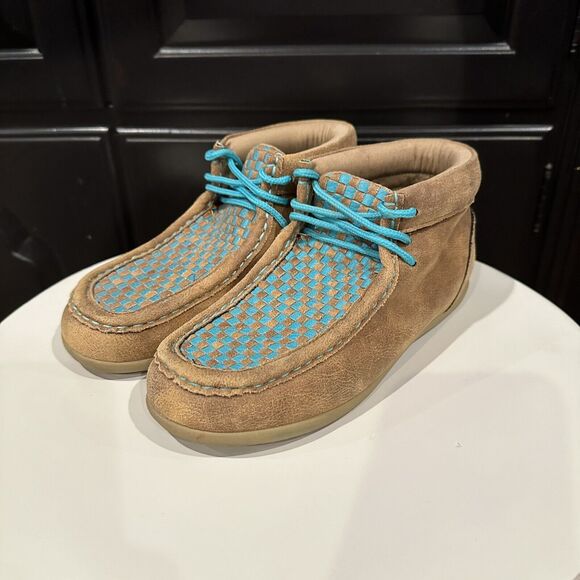 Blazin Roxx Leather Tan And Turquoise Unisex Kids Size 2 (Twisted X Look-alike) - Picture 1 of 11